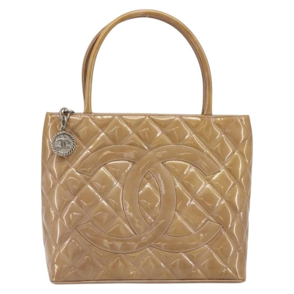 Chanel Matelasse Patent Leather Reprint Tote Beige